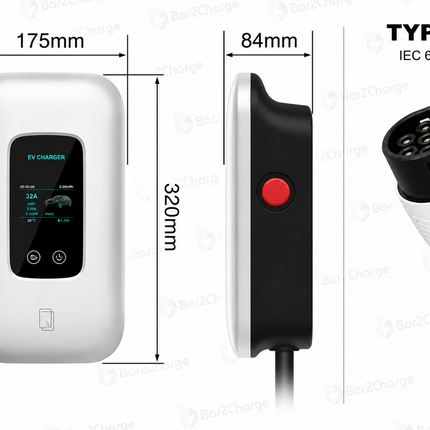 Bar2Charge 11kW Wallbox-Ladestation – 3-Phasen 16A – Typ 2 – App-Steuerung – IP65 – 5m Kabel – Für Elektro- und Hybridautos