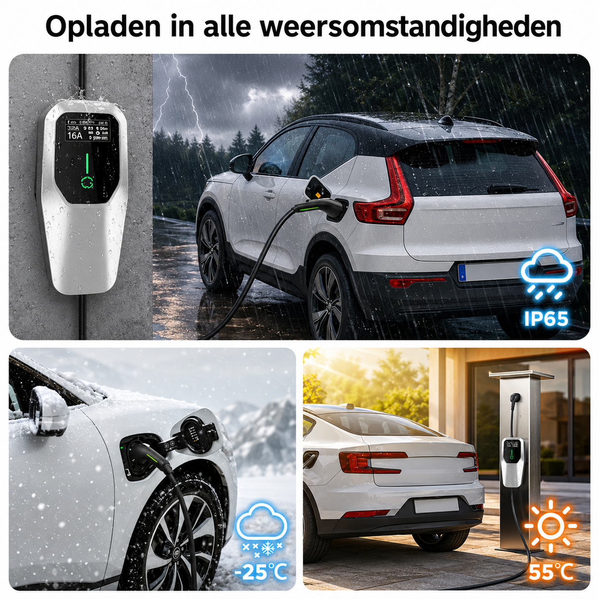 Junsun Mobiles Heimladegerät für Elektroautos 3,5 kW | IP65 wasserdicht | 16 A 1 Phase | 4 Meter | Heimladegerät Typ 2 aus EU-Steckdose – 8 A/10 A/13 A/16 A umschaltbar |