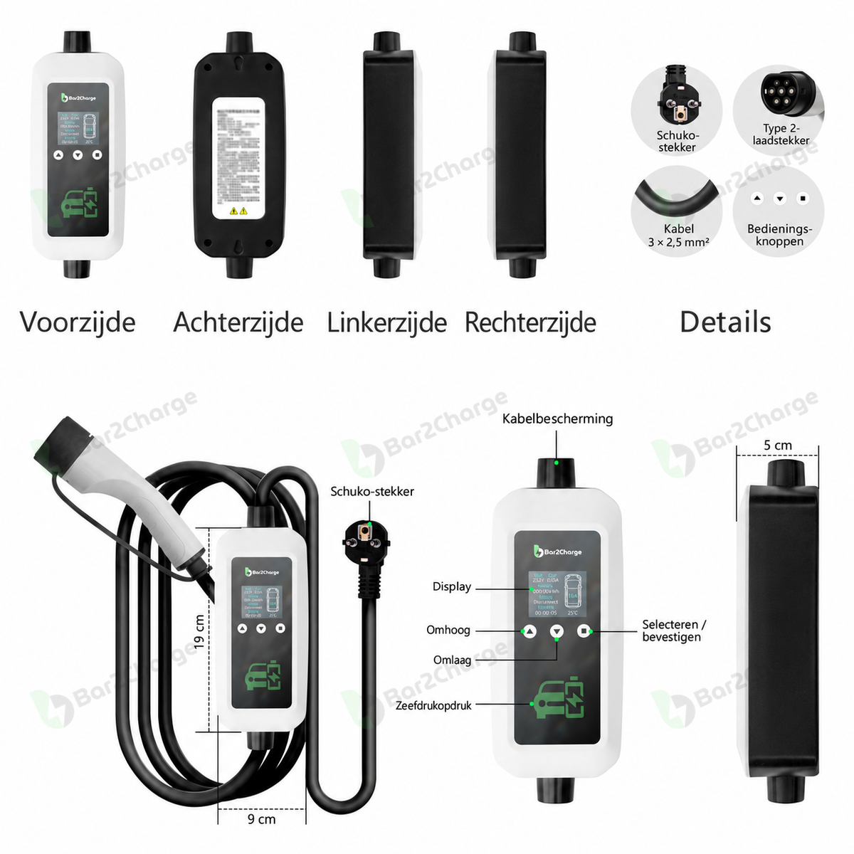 Bar2Charge Flex Smart mobile home charger | Type 2 | 3,7 kW | app | 5, 10 or 15 meters