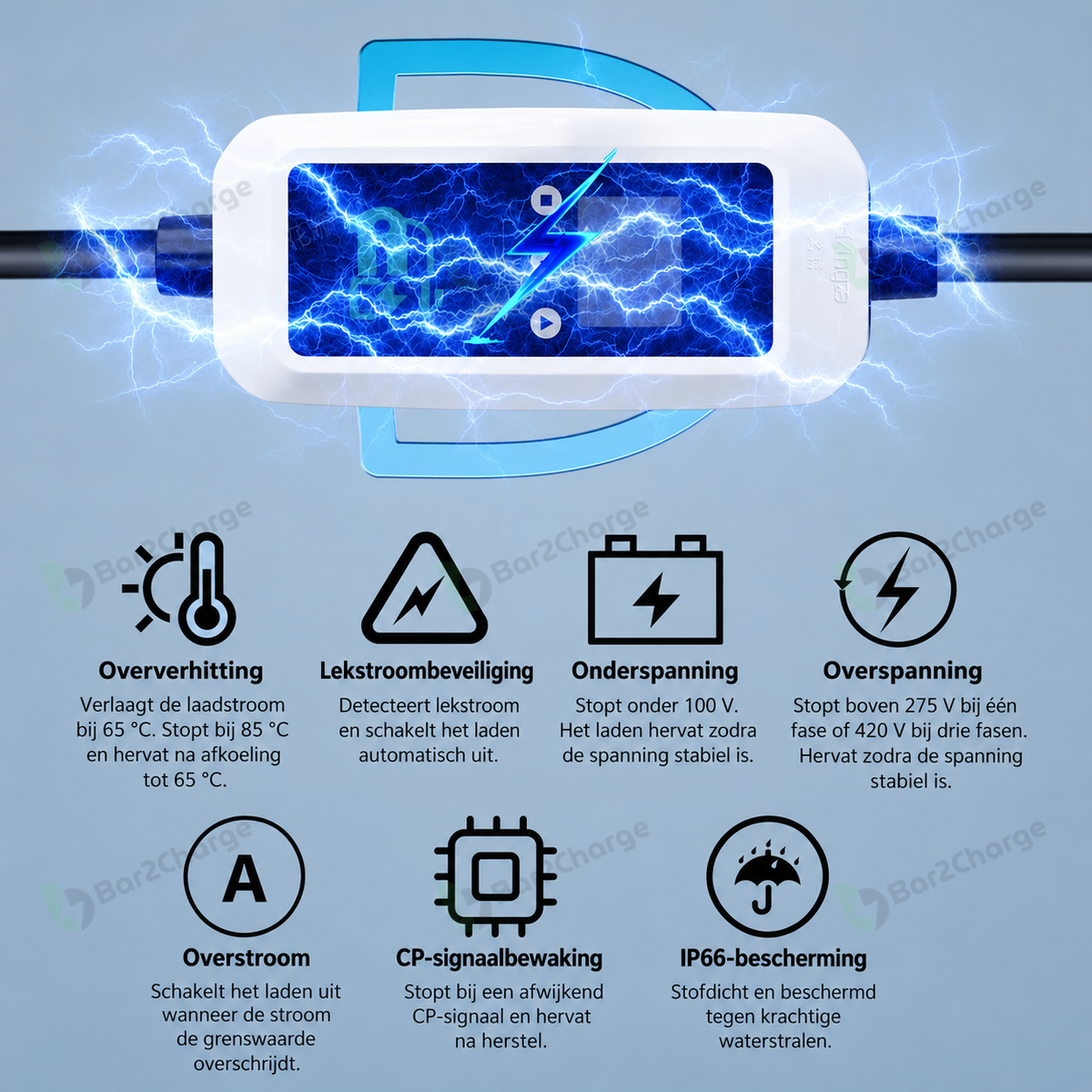 Caricatore domestico mobile intelligente Bar2Charge Flex | Tipo 2 | 3,7 kW | app | 5, 10 o 15 metri