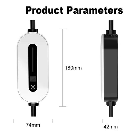 Afmetingen van de Bar2Charge A8 Pro mobiele thuislader