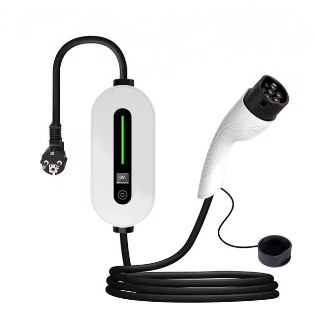 Vooraanzicht van de witte Bar2Charge A8 Pro mobiele thuislader