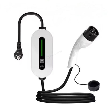 Vooraanzicht van de witte Bar2Charge A8 Pro mobiele thuislader