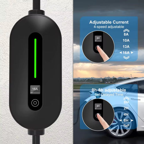 Bediening van de zwarte Bar2Charge A8 Pro met instelbare laadstroom
