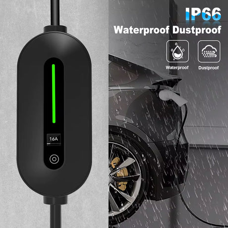 Zwarte Bar2Charge A8 Pro mobiele thuislader met IP66-bescherming tegen stof en water