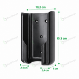 Afmetingen van de Bar2Charge houder voor mobiele thuisladers: 15,3 cm hoog, 10,2 cm breed en 7 cm diep
