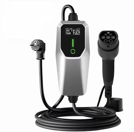 Bar2Charge mobiele thuislader 3,7 kW Type 2 in zilvergrijs met 4 meter kabel