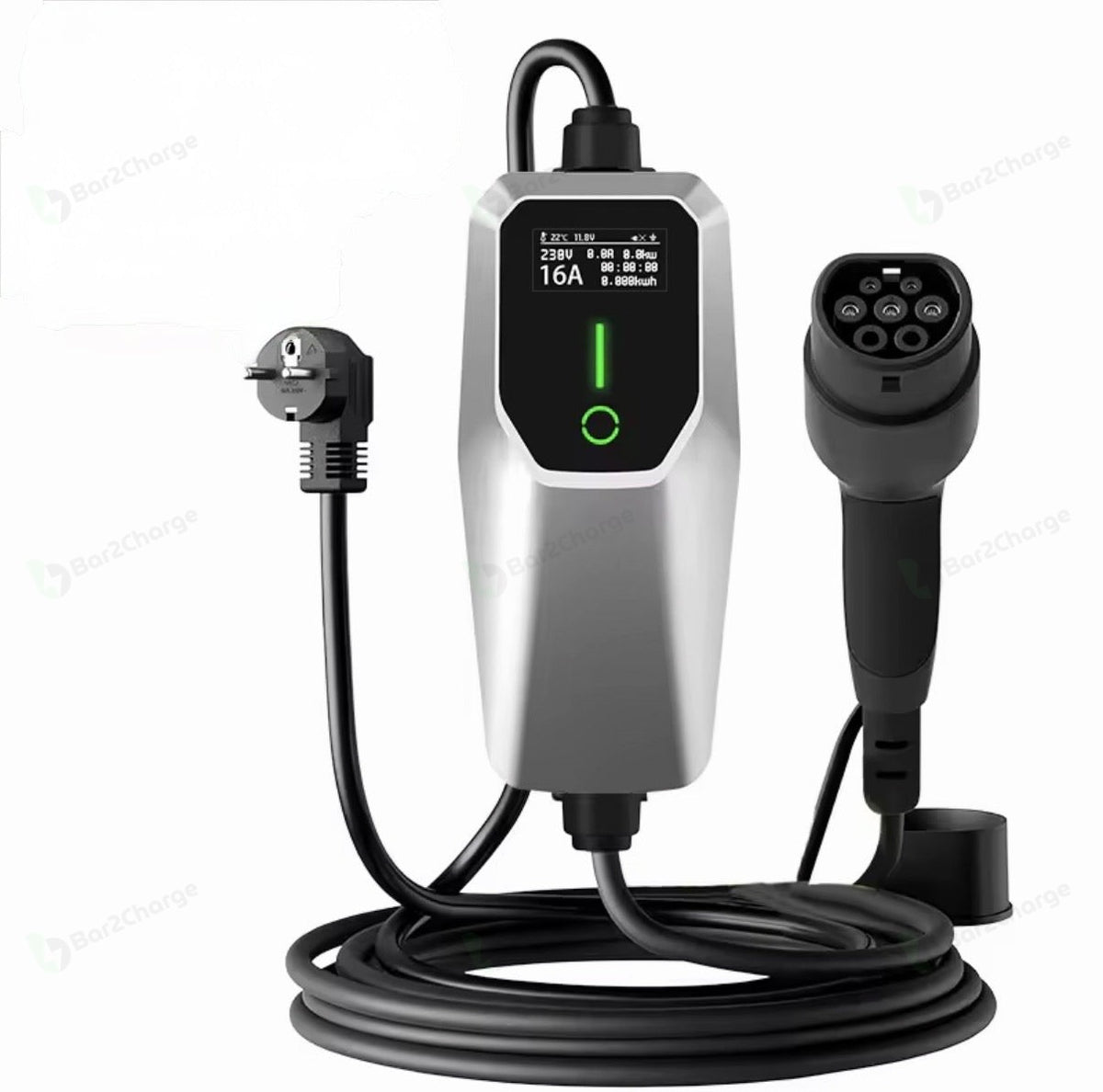 Bar2Charge mobiele thuislader 3,7 kW Type 2 in zilvergrijs met 4 meter kabel