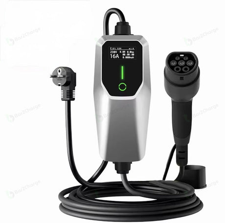 Bar2Charge mobiele thuislader 3,7 kW Type 2 in zilvergrijs met 4 meter kabel