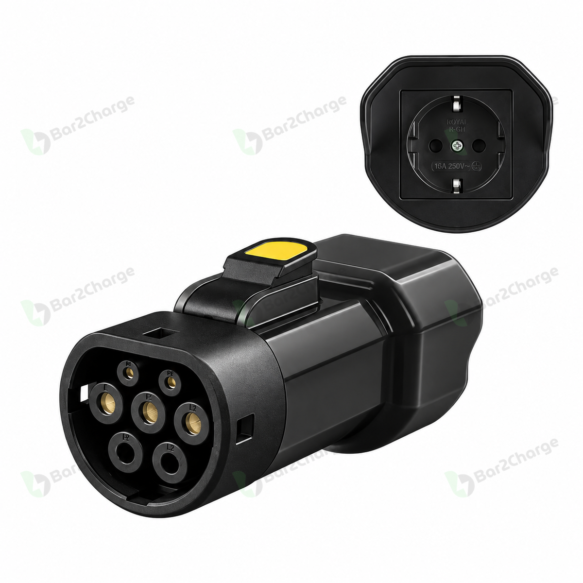 Bar2Charge Nova 16 zwarte compacte Type 2 V2L-adapter met Schuko-aansluiting – productfoto 4