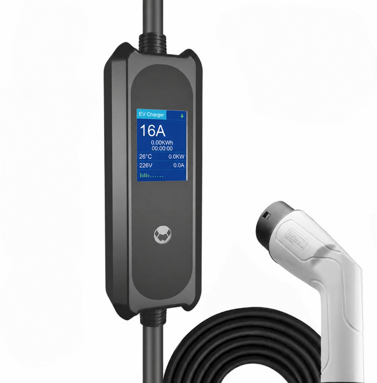 LCD-display van de Bar2Charge ST-E210 mobiele thuislader ingesteld op 16A