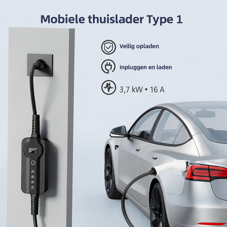 Bar2Charge Type 1 mobiele thuislader van 3,7 kW en 16A tijdens het opladen