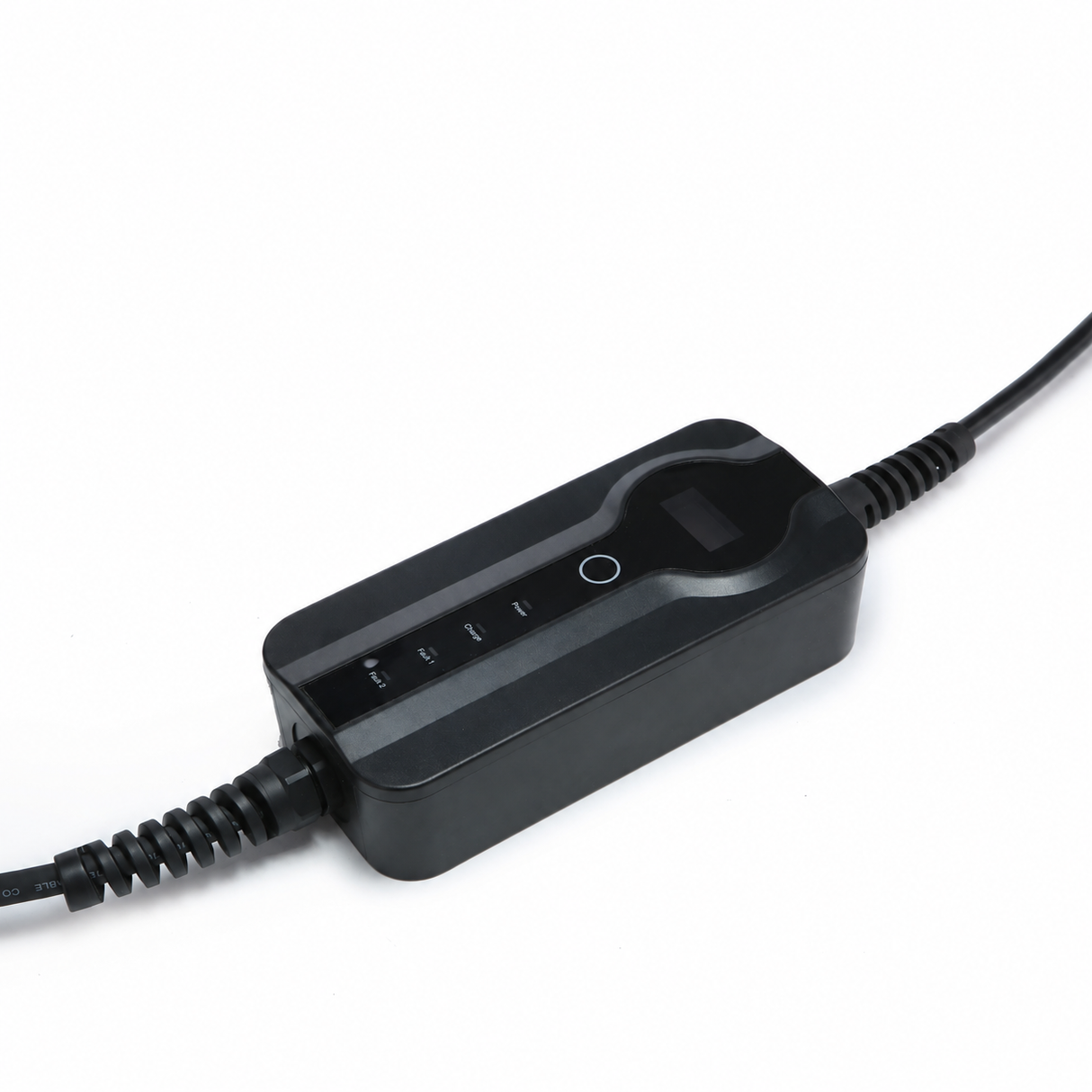 Schuin zijaanzicht van de laadunit van de Bar2Charge Type 1 mobiele thuislader