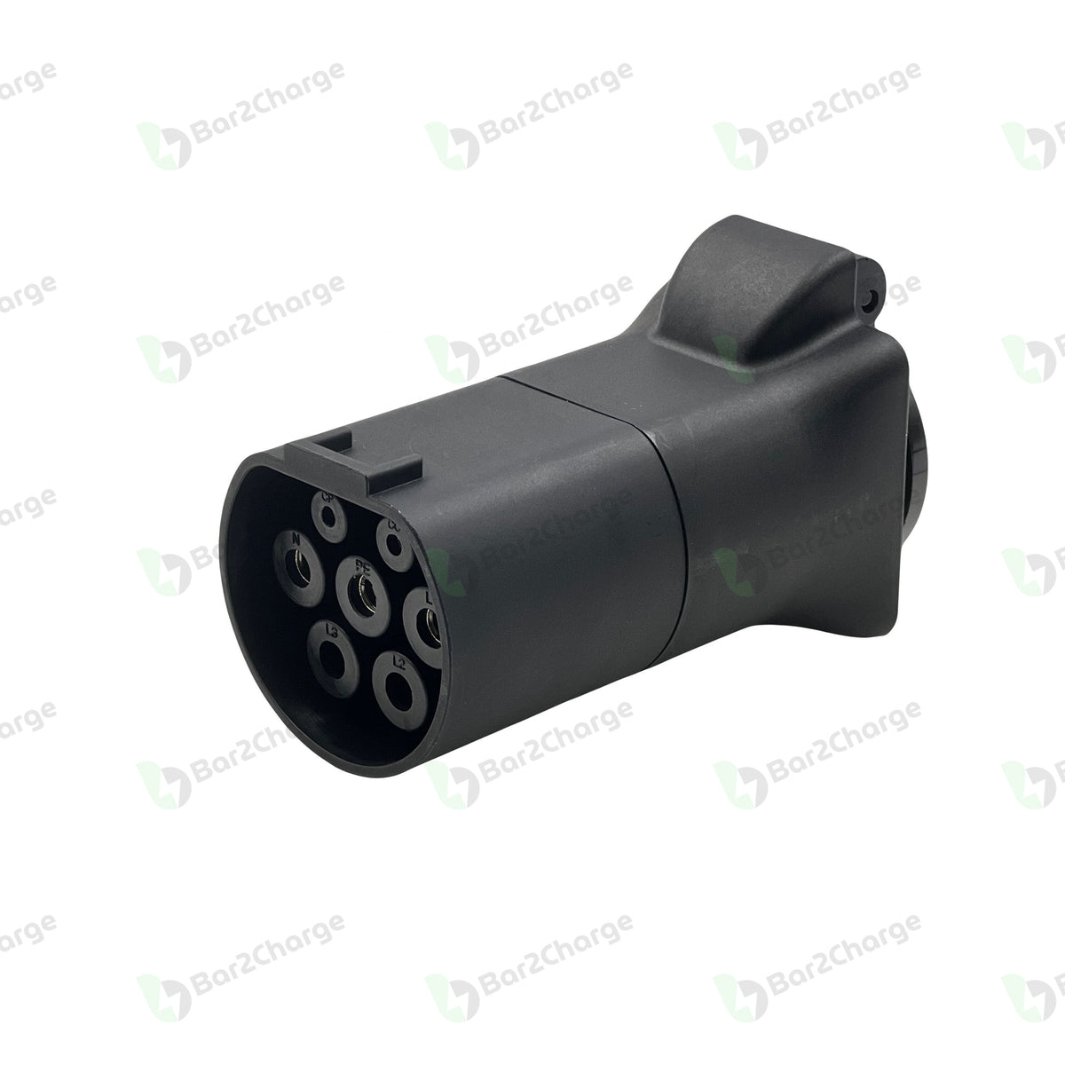 Zwarte Type 2 V2L-adapter met Europees 230V-stopcontact voor elektrische auto's met V2L