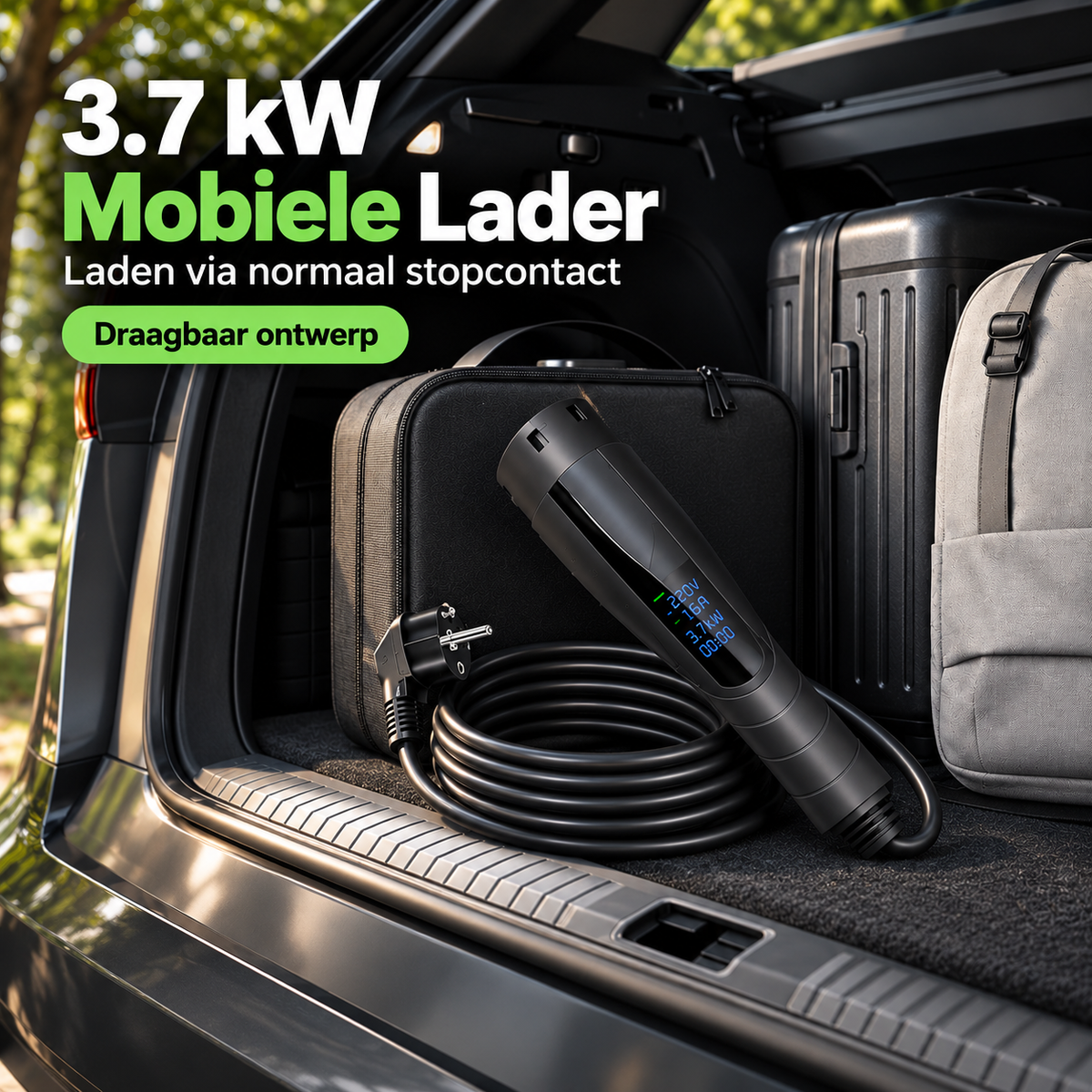 Bar2Charge Mobiles Ladegerät für zu Hause 3,7 kW Typ 2 – Digitaler Ladestecker | 5–20 Meter