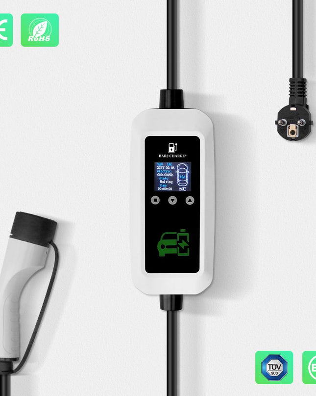 Bar2Charge 3,7kW Mobiles Heimladegerät Typ 2 5m Kabel 16A 1-phasig IP66 wasserdicht Einstellbar 8A-16A Verzögerte Ladefunktion