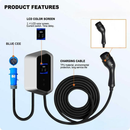 Bar2Charge Laadpaal 7 kW 32A 1 Fase 6 of 10 Meter Grijs met Appfunctie (VCS-Z21-7S)
