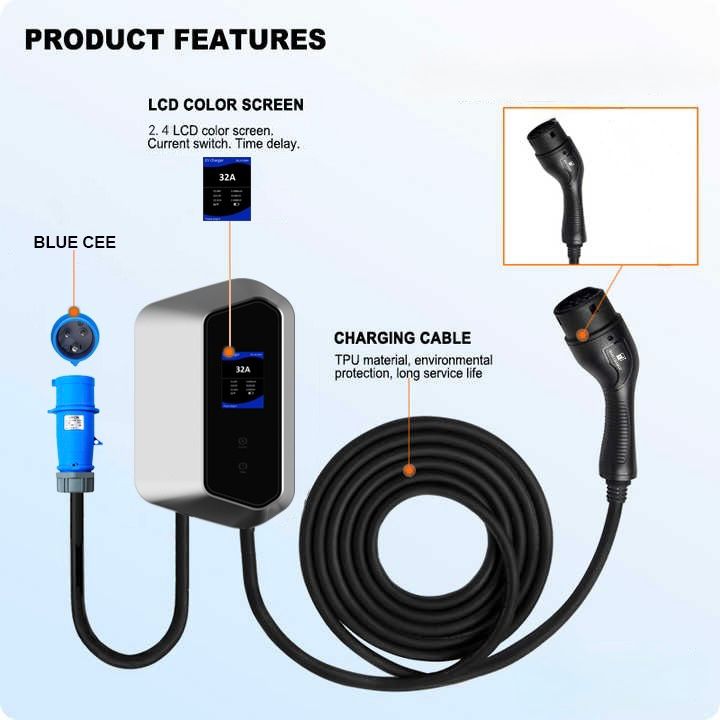Bar2Charge Wallbox Laadpaal 7,4kW – 1-Fase Type 2 – 5m Kabel – App & RFID