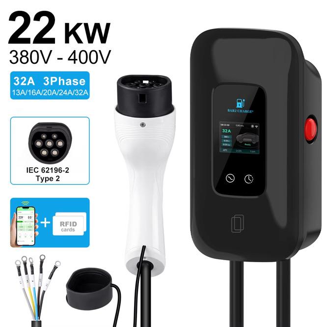 L6 PRO Laadpaal – Wallbox 3-fase | Type 2 | 5m Kabel | 11 kW & 22 kW | RFID & APP| IP65 Waterdicht