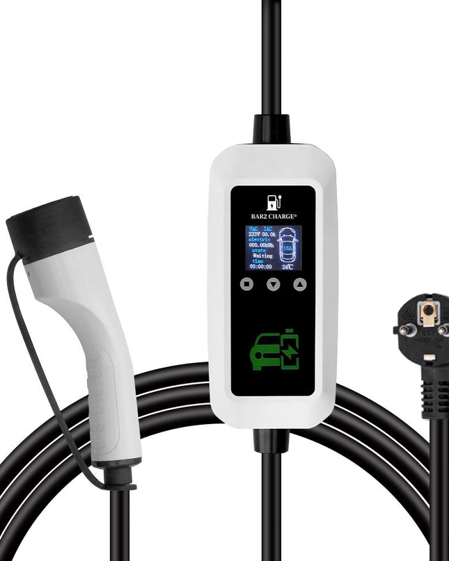 Bar2Charge 3,7kW Mobiles Heimladegerät Typ 2 5m Kabel 16A 1-phasig IP66 wasserdicht Einstellbar 8A-16A Verzögerte Ladefunktion