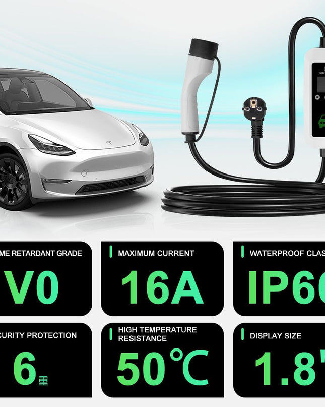 Bar2Charge 3,7kW Mobiles Heimladegerät Typ 2 5m Kabel 16A 1-phasig IP66 wasserdicht Einstellbar 8A-16A Verzögerte Ladefunktion