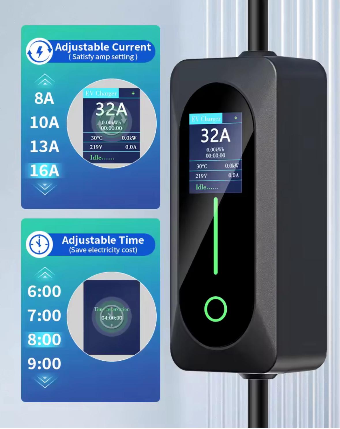 Bar2Charge Mobiele Thuislader Type 2 3.7kW IP67 Slimme Autolader met APP Control 5 Meter Uitgesteld Laden
